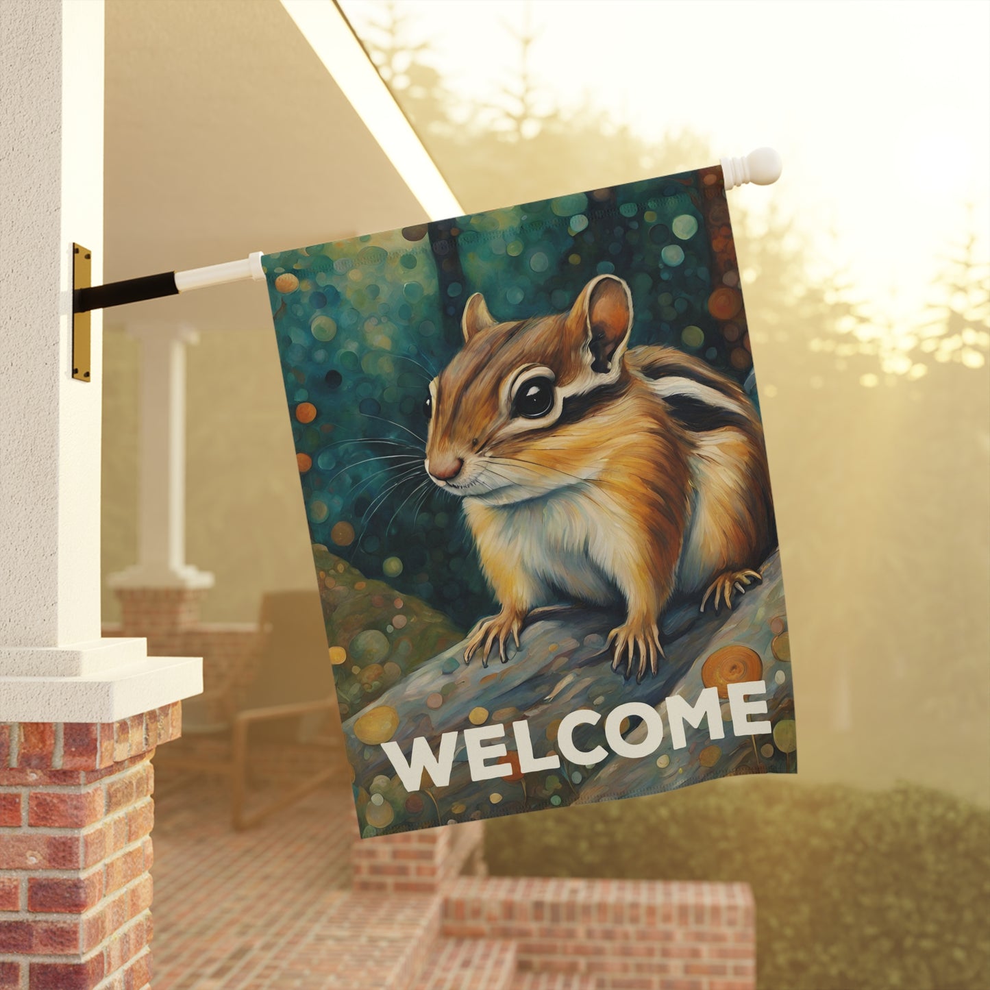 Mountain Forest Chipmunk Welcome 2-Sided Garden & House Flag/Banner