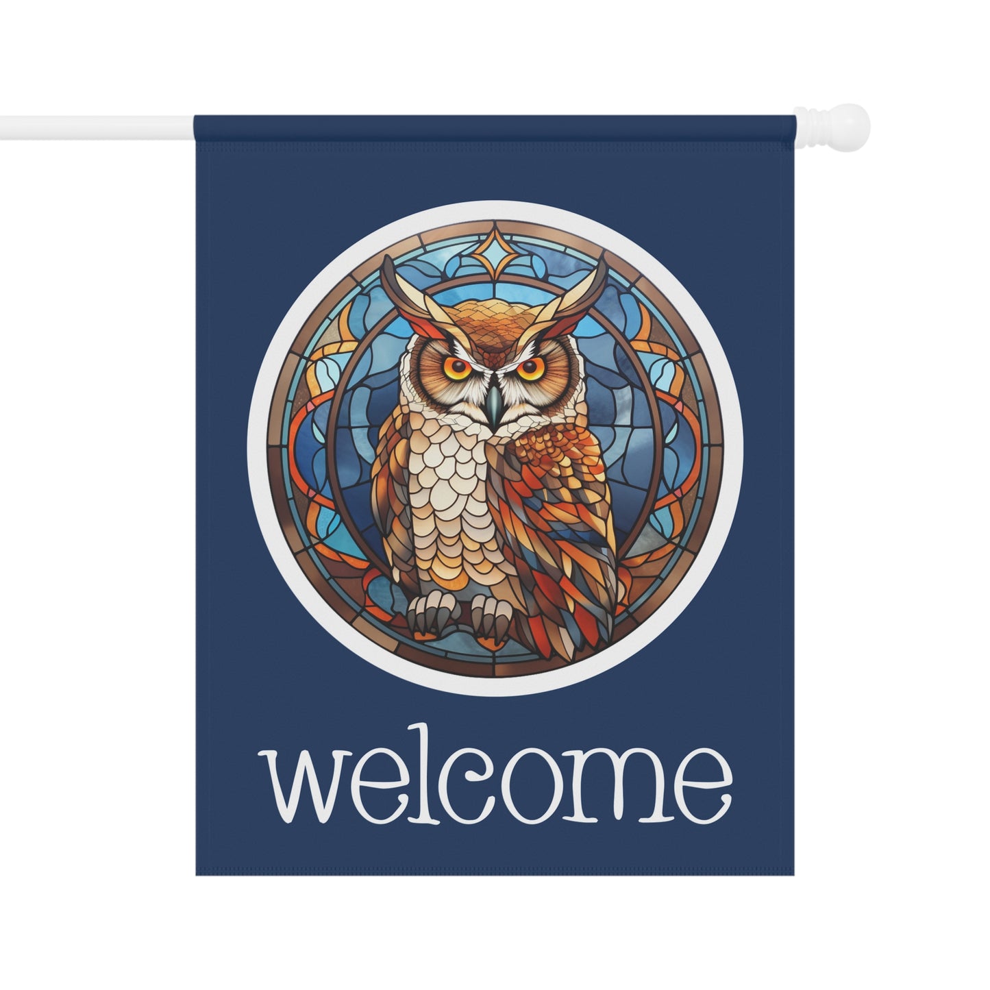 Great Horned Owl Welcome 2-Sided Garden & House Flag/Banner