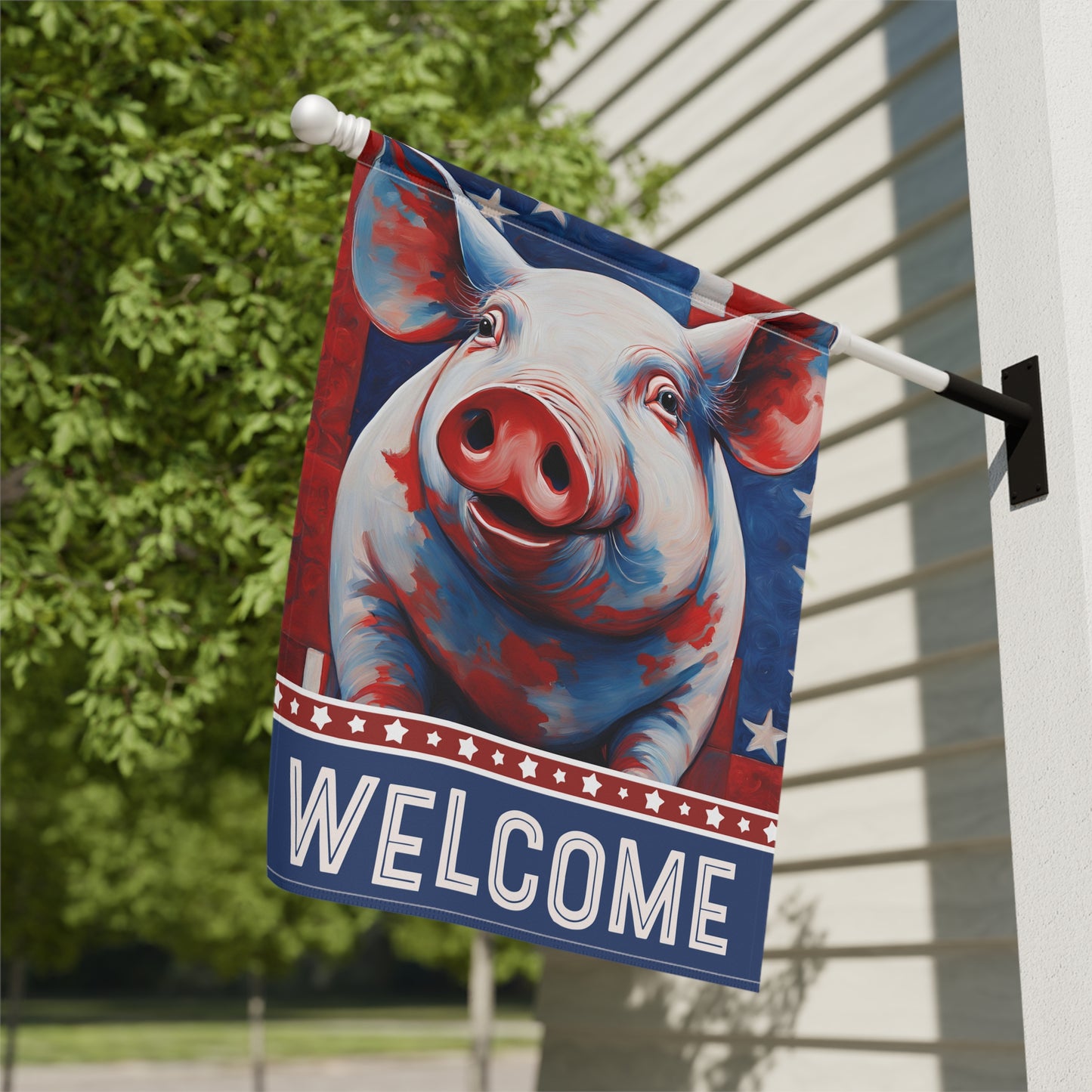 All American Pig Welcome 2-Sided Garden & House Flag/Banner