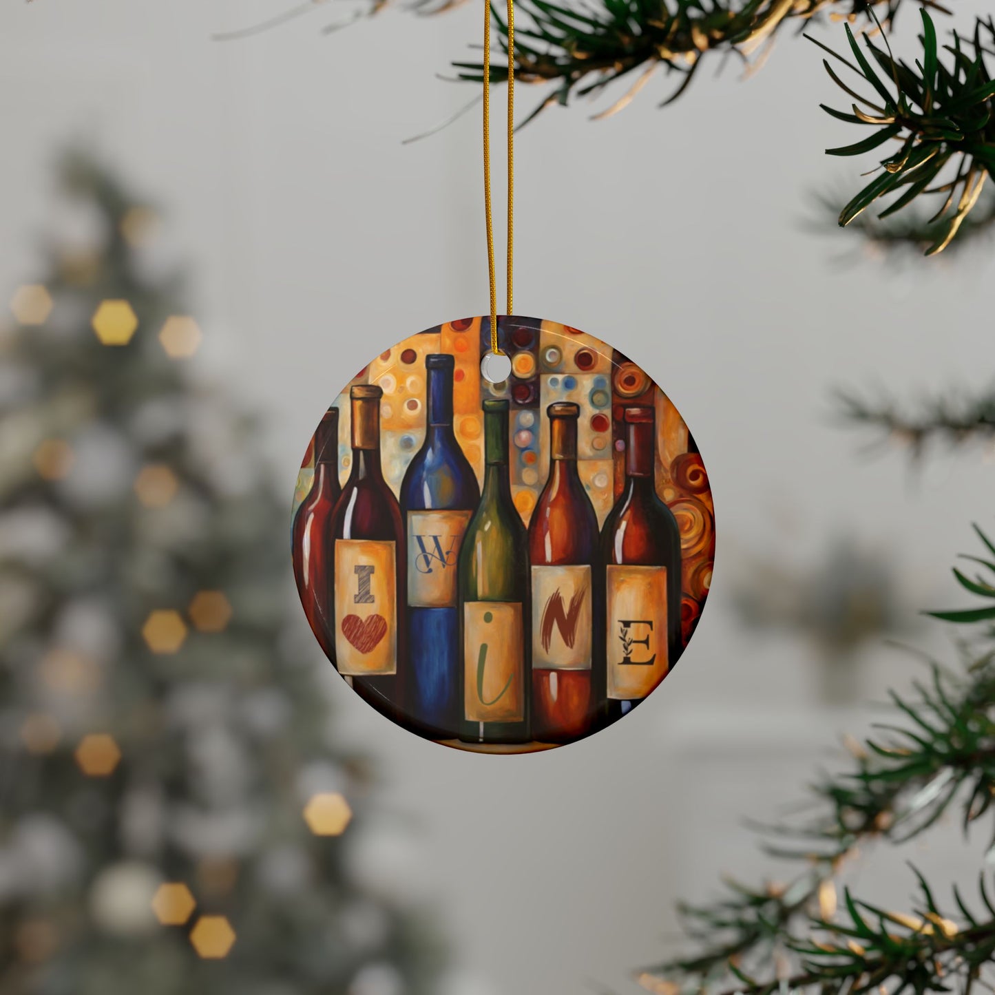 I Love Wine 3" Ceramic Ornaments, 2-Side Print, (1pc, 10pcs)