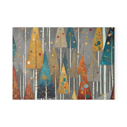 Vintage Christmas Trees Tempered Glass Cutting Board