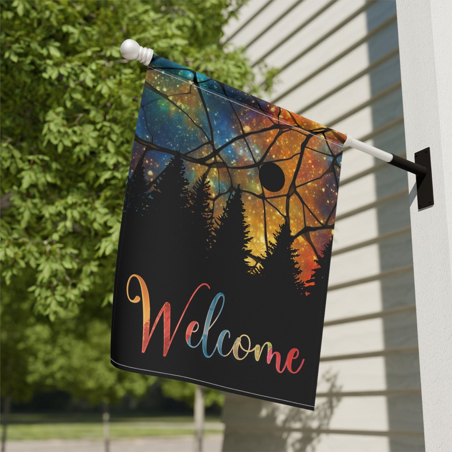 Rising Moon Silhouette Welcome 2-Sided Garden & House Flag/Banner