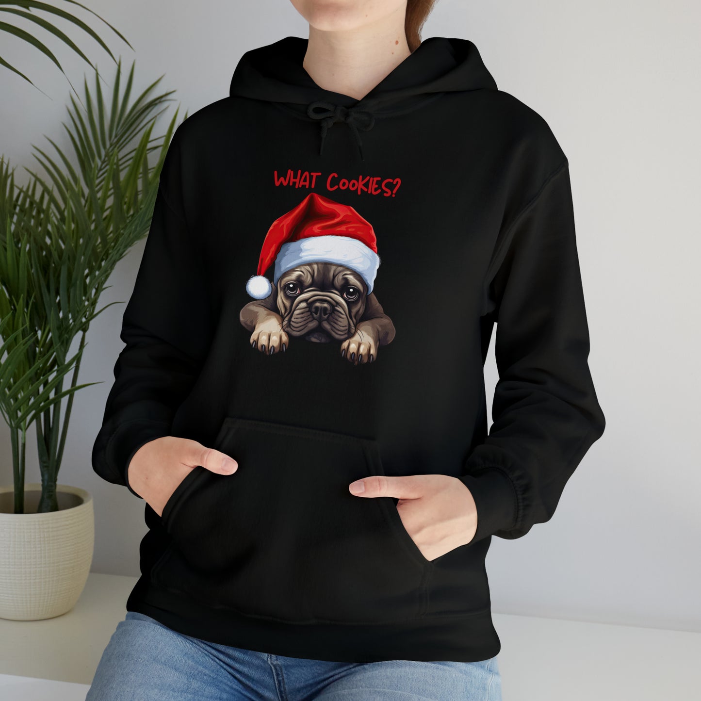 What Cookies? French Bulldog in Santa Hat Unisex Heavy Blend™ Hooded Sweatshirt