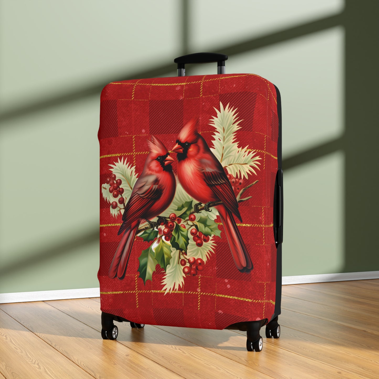 Cardinals on Red Plaid Luggage Cover