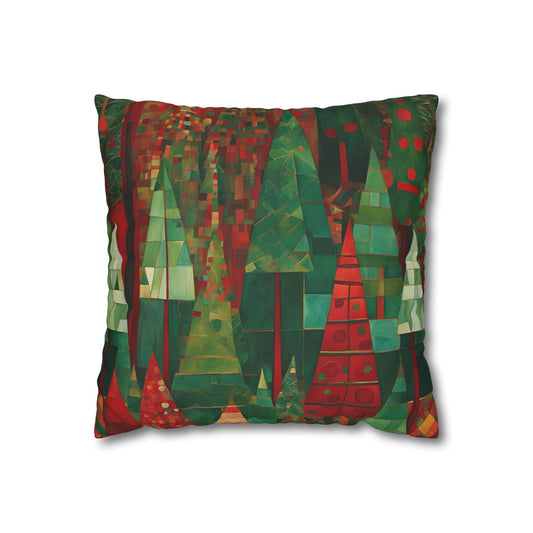 Patchwork Pines Square Poly Canvas Pillowcase