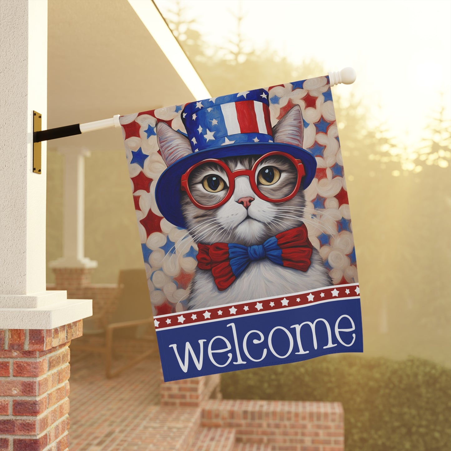 Liberty Cat Welcome 2-Sided Garden & House Flag/Banner