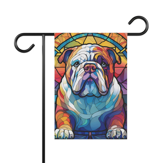 Bright Bully Stained Glass Look English Bulldog 2-Sided Garden & House Flag/Banner