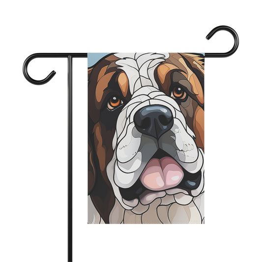 Saint Bernard Face Stained Glass Look 2-Sided Garden & House Flag/Banner