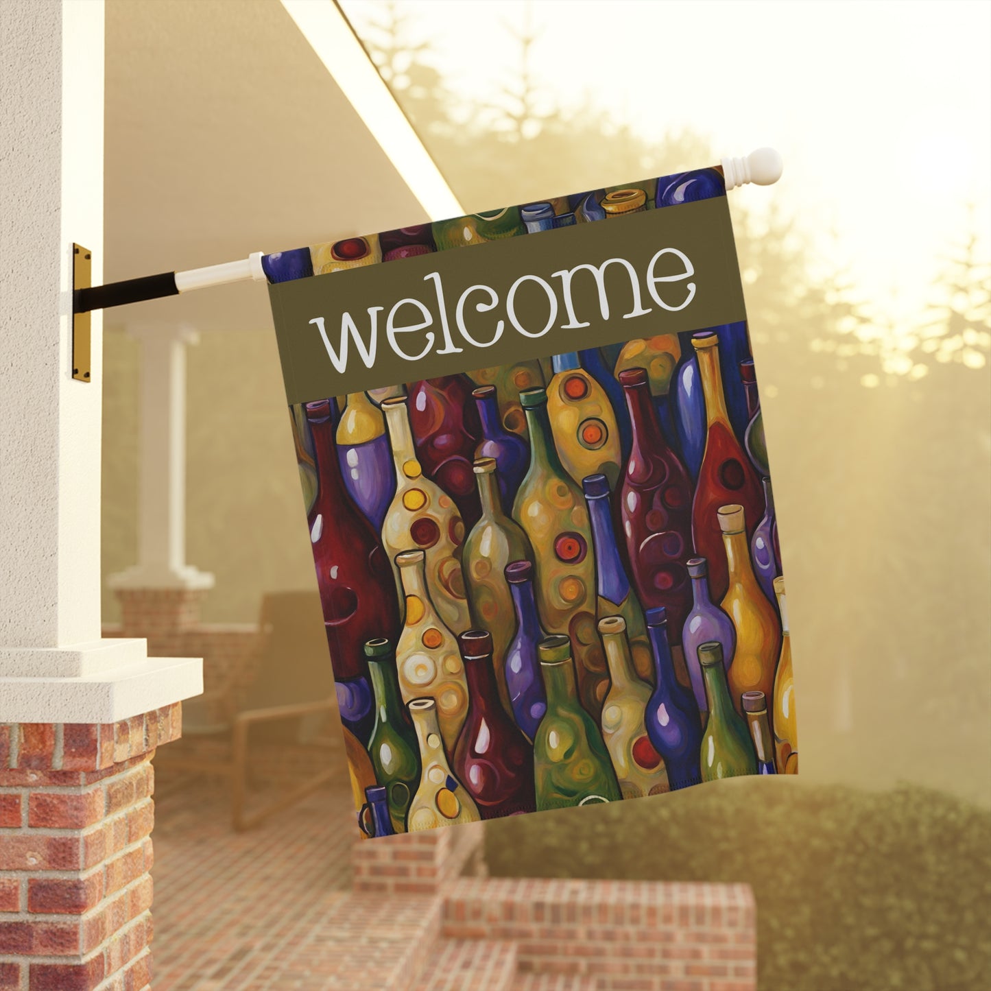 Wine Bottles Welcome 2-Sided Garden & House Flag/Banner