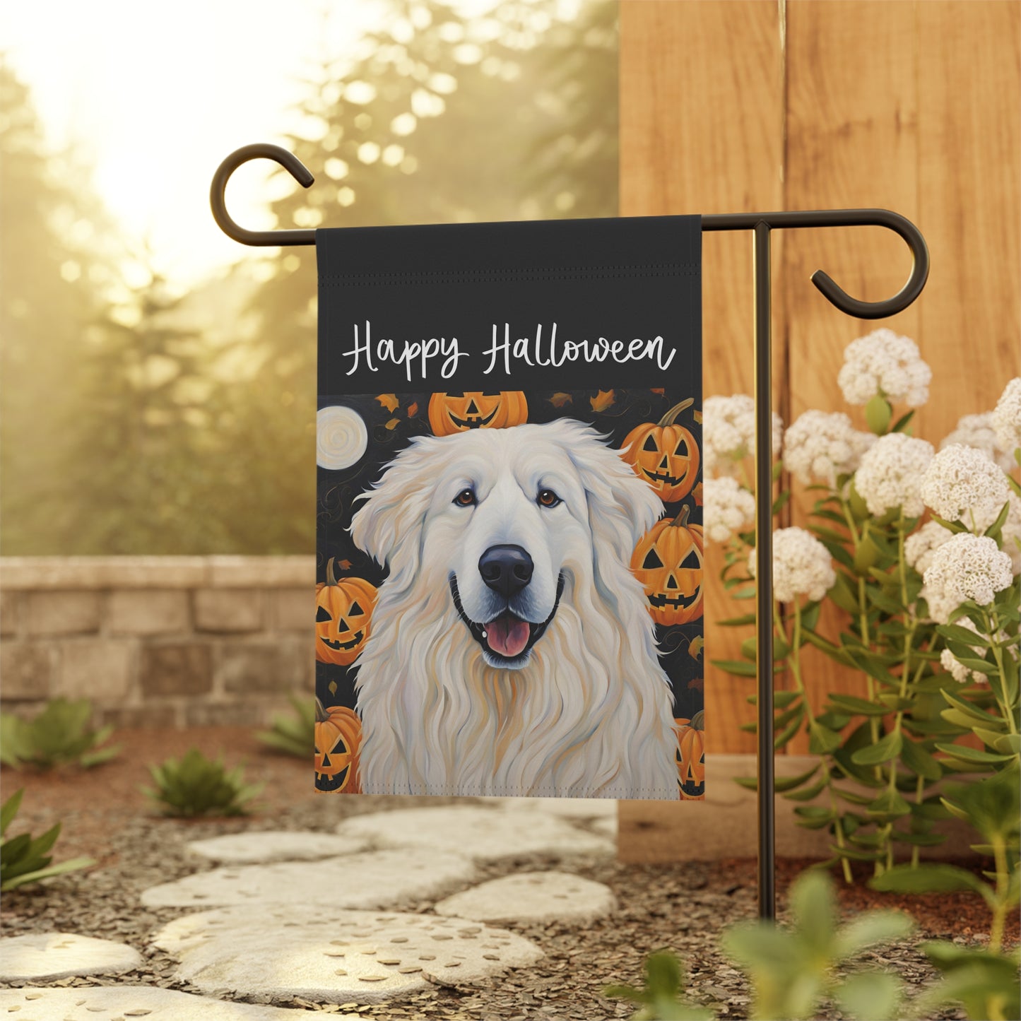 Great Pyrenees Happy Halloween 2-Sided Garden & House Flag/Banner