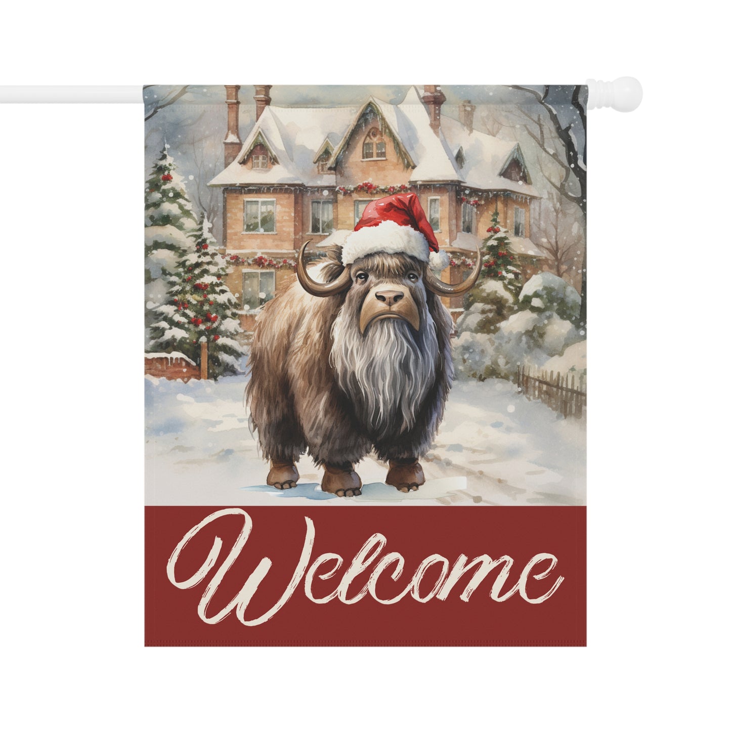 Ox in Santa Hat Welcome 2-Sided Garden & House Flag/Banner