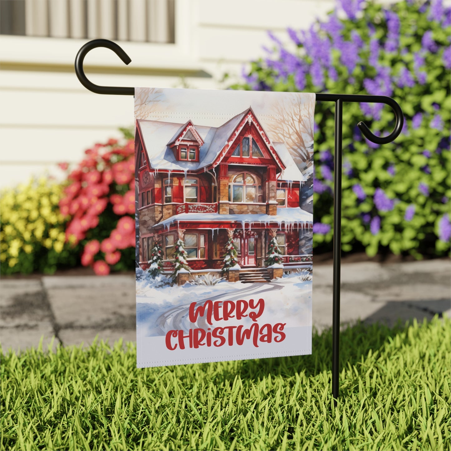 Merry Christmas Red House Garden & House Banner