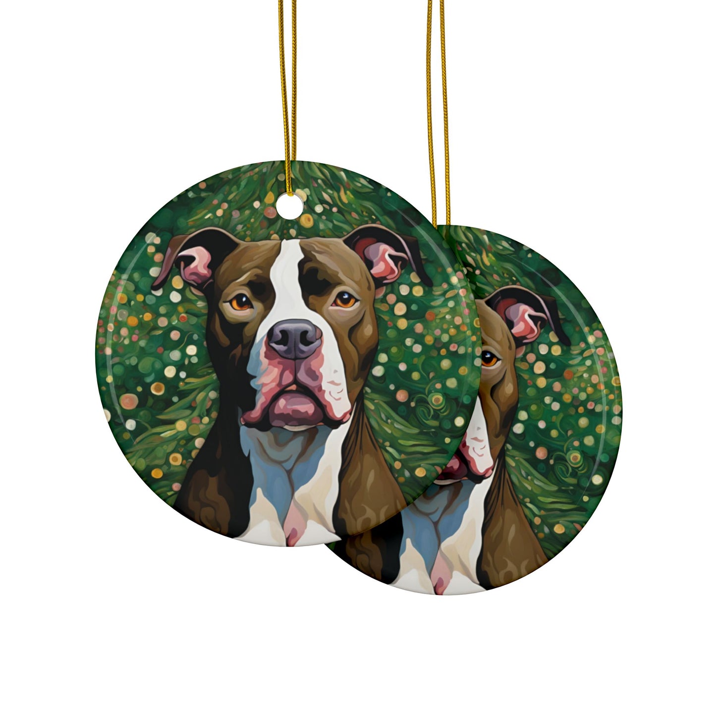 Pitbull Christmas 3" Ceramic Ornaments, 2-Side Print, (1pc, 10pcs)