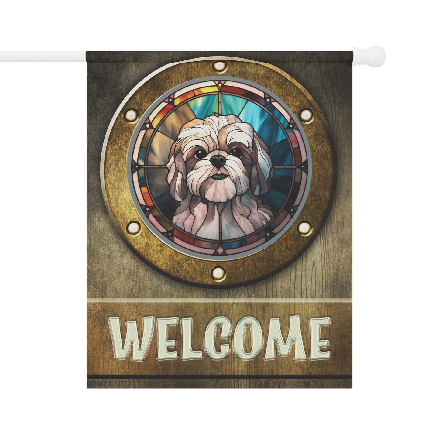 Lhasa Apso in Port Hole Welcome 2-Sided Garden & House Flag/Banner