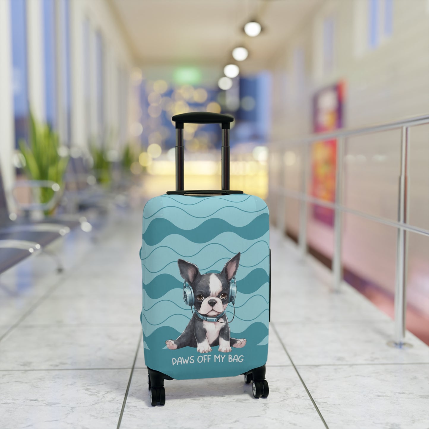 Boston Terrier in Headphones Paws Off My Bag Luggage Cover