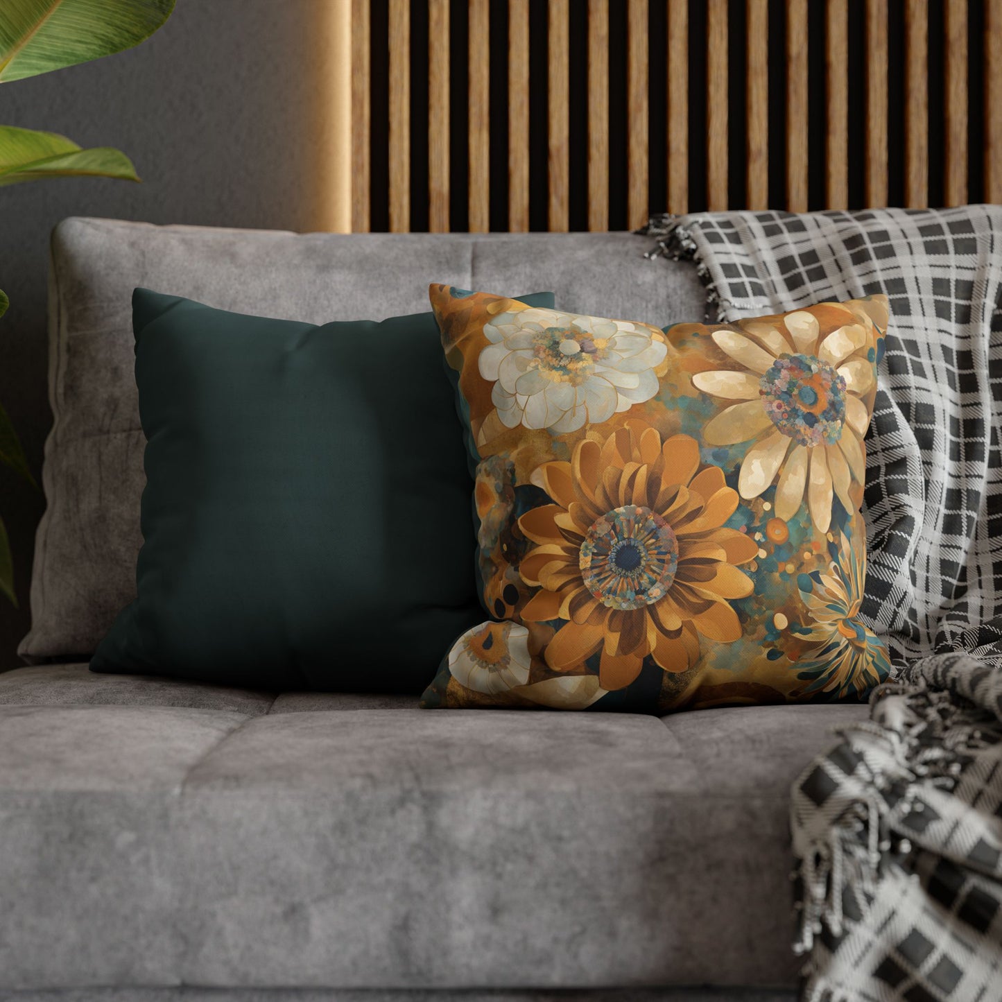 Turnkey Floral Square Poly Canvas Pillowcase