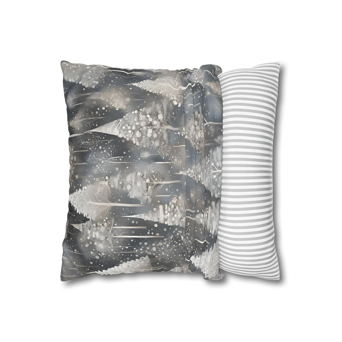 Silvery Pines Square Poly Canvas Pillowcase