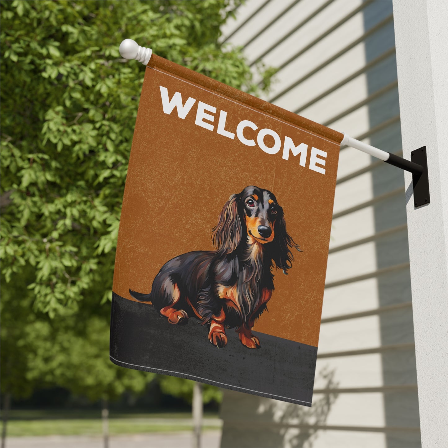 Dachshund (Long Hair) Welcome 2-Sided Garden & House Flag/Banner