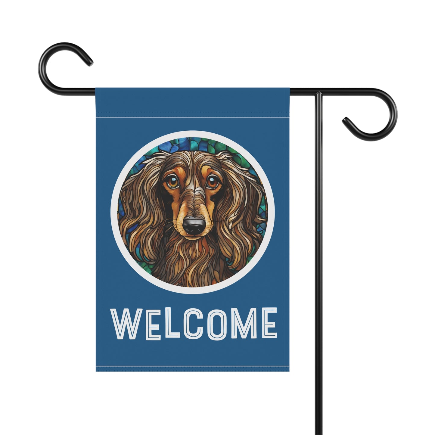 Dachshund (Long Hair) Welcome 2-Sided Garden & House Flag/Banner