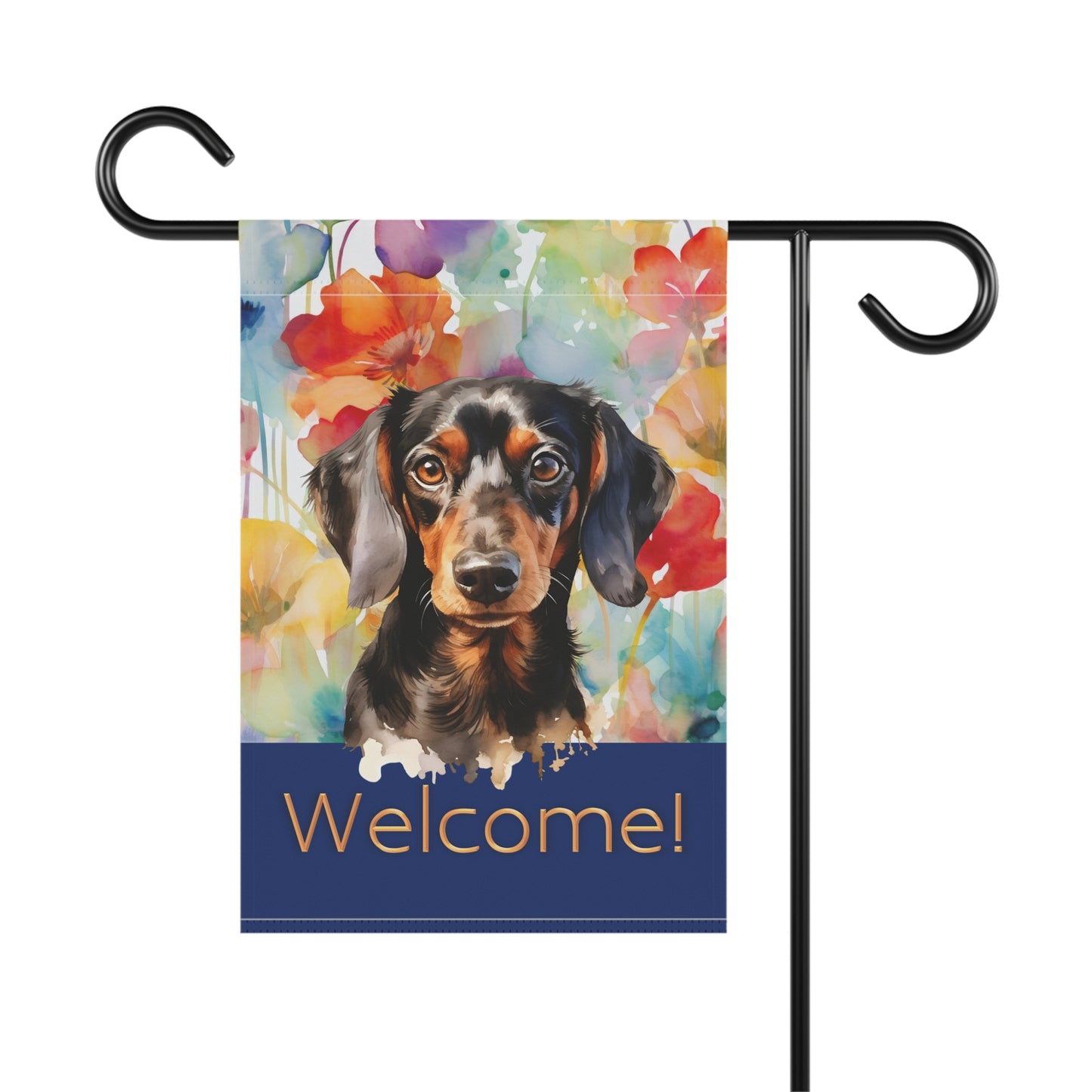 Dachshund Welcome Floral 2-Sided Garden & House Flag/Banner