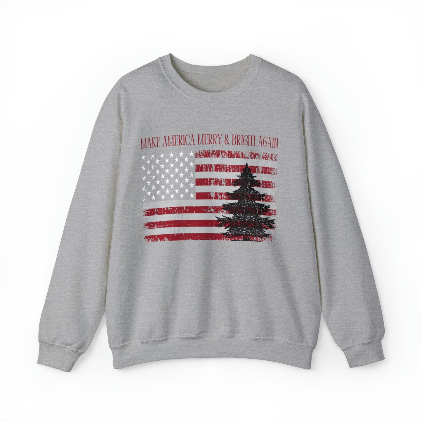 American Flag Make America Merry & Bright Again Unisex Heavy Blend™ Crewneck Sweatshirt