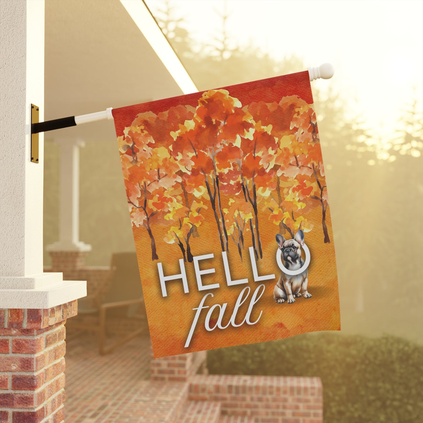 French Bulldog Hello Fall 2-Sided Garden & House Flag/Banner