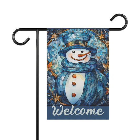 Snowman in Blue Welcome 2-Sided Garden & House Banner