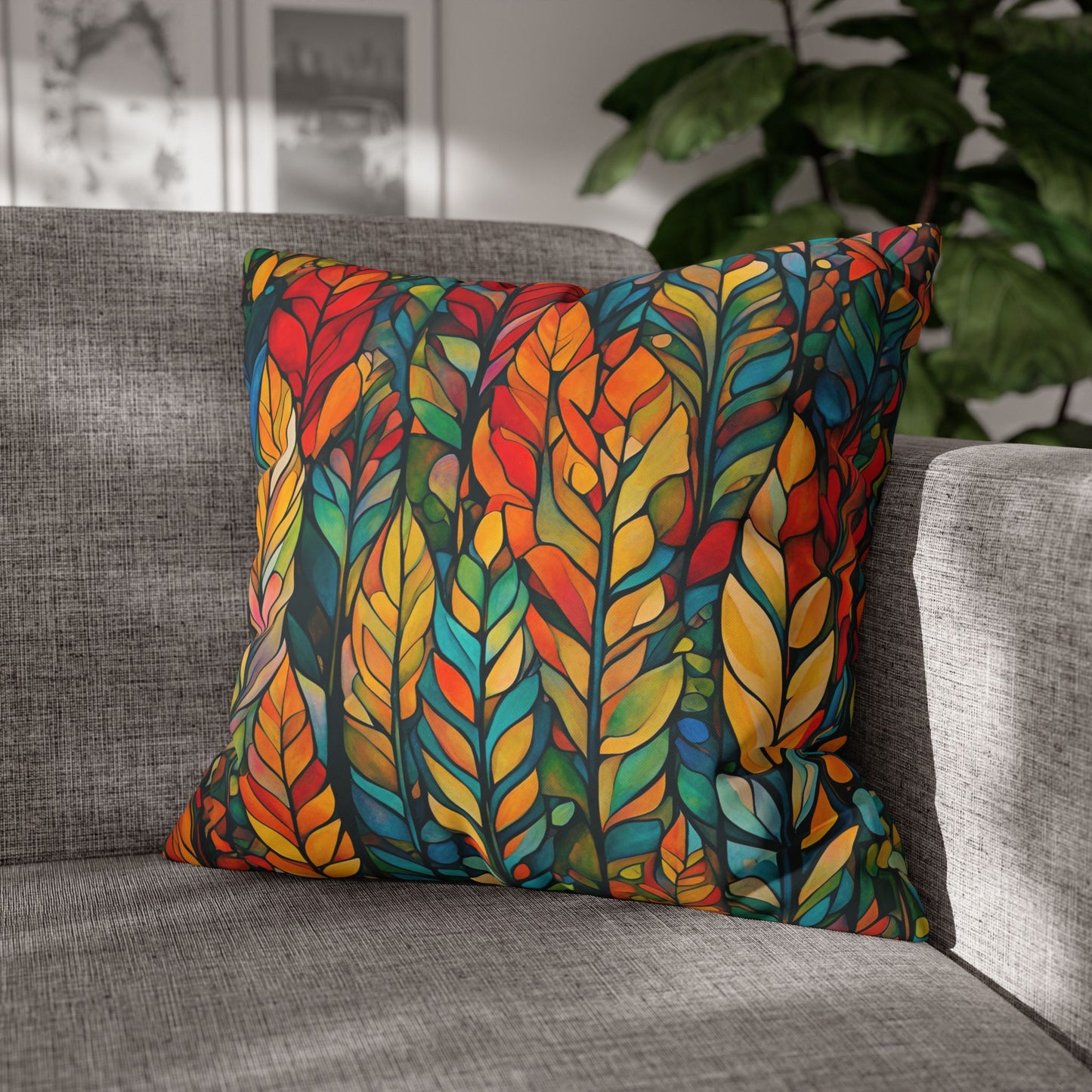 Feathered Foliage Square Poly Canvas Pillowcase