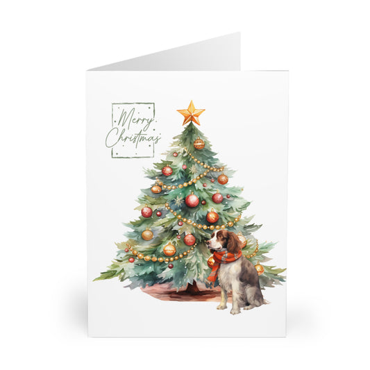 English Springer Spaniel Merry Christmas Tree Cards (5 Pack Blank Inside)