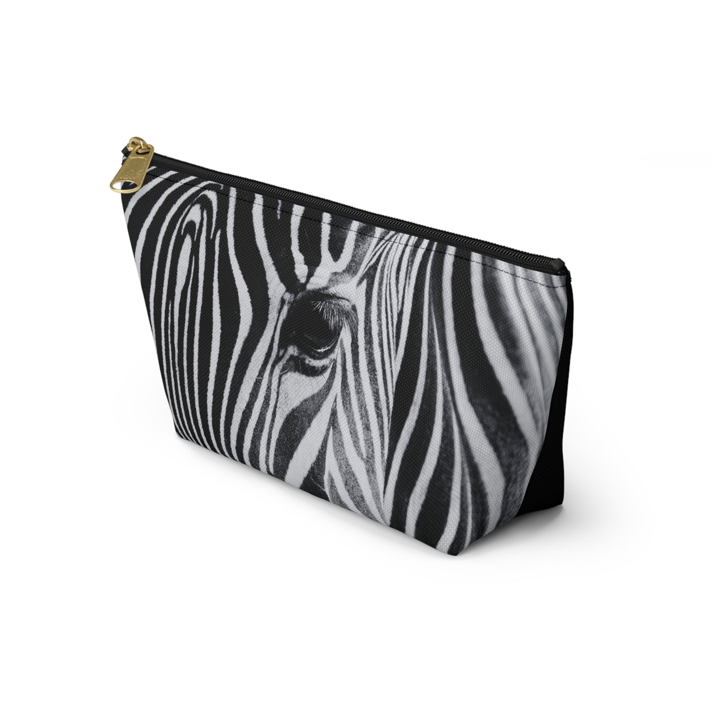 Zebra Closeup Black & White Makeup Zipper Accessory Pouch w T-bottom