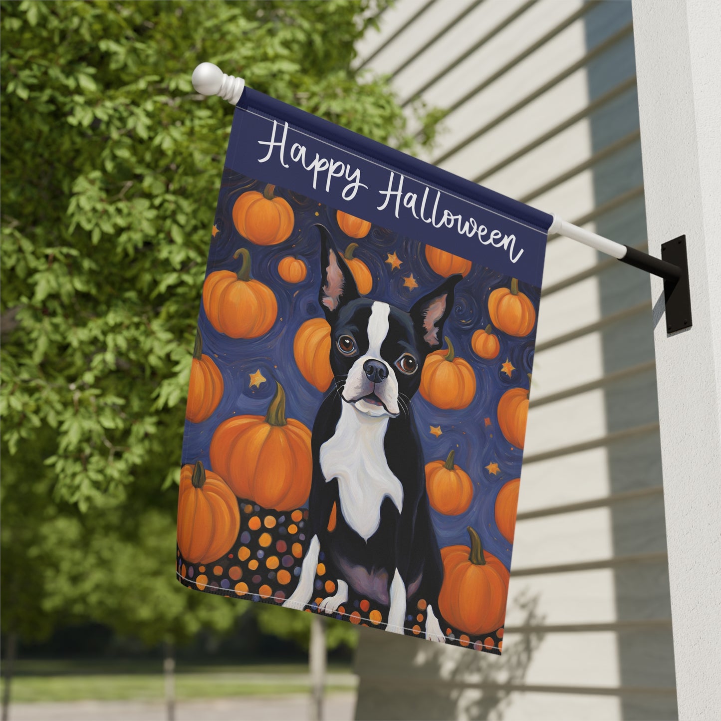 Boston Terrier Happy Halloween 2-Sided Garden & House Flag/Banner