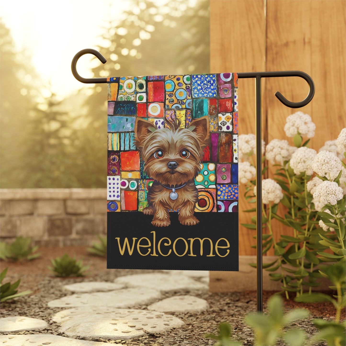 Yorkshire Terrier Patchwork Welcome Yorkie 2-Sided Garden & House Flag/Banner