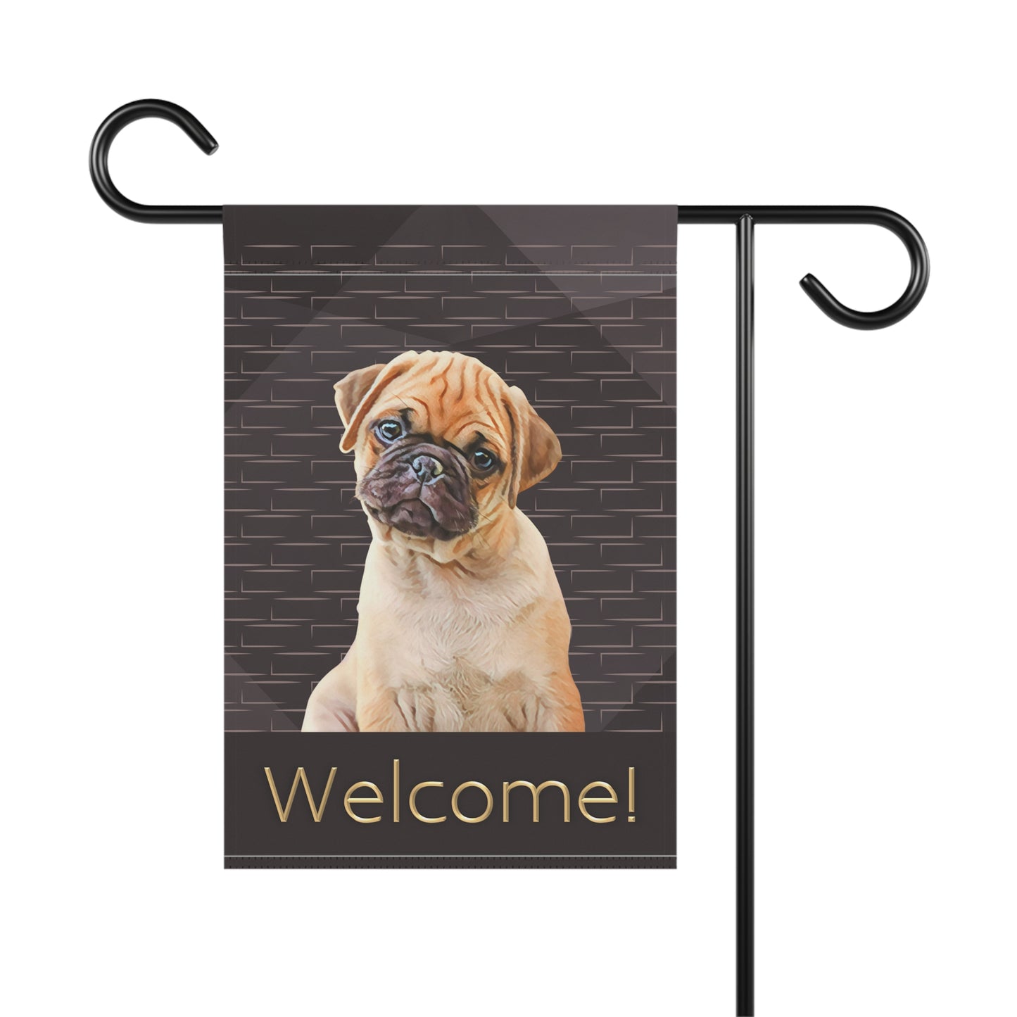 Pug Welcome on Brown 2-Sided Garden & House Flag/Banner