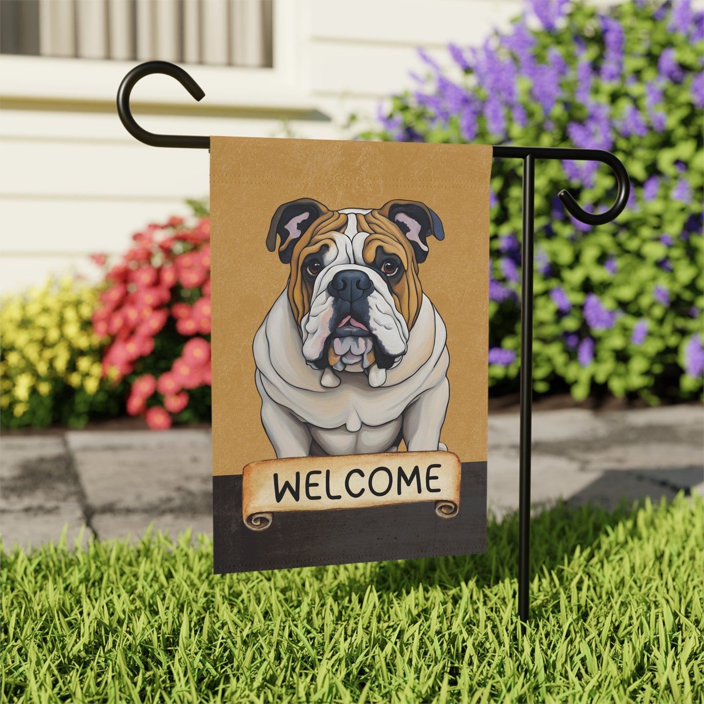 English Bulldog Welcome 2-Sided Garden & House Flag/Banner