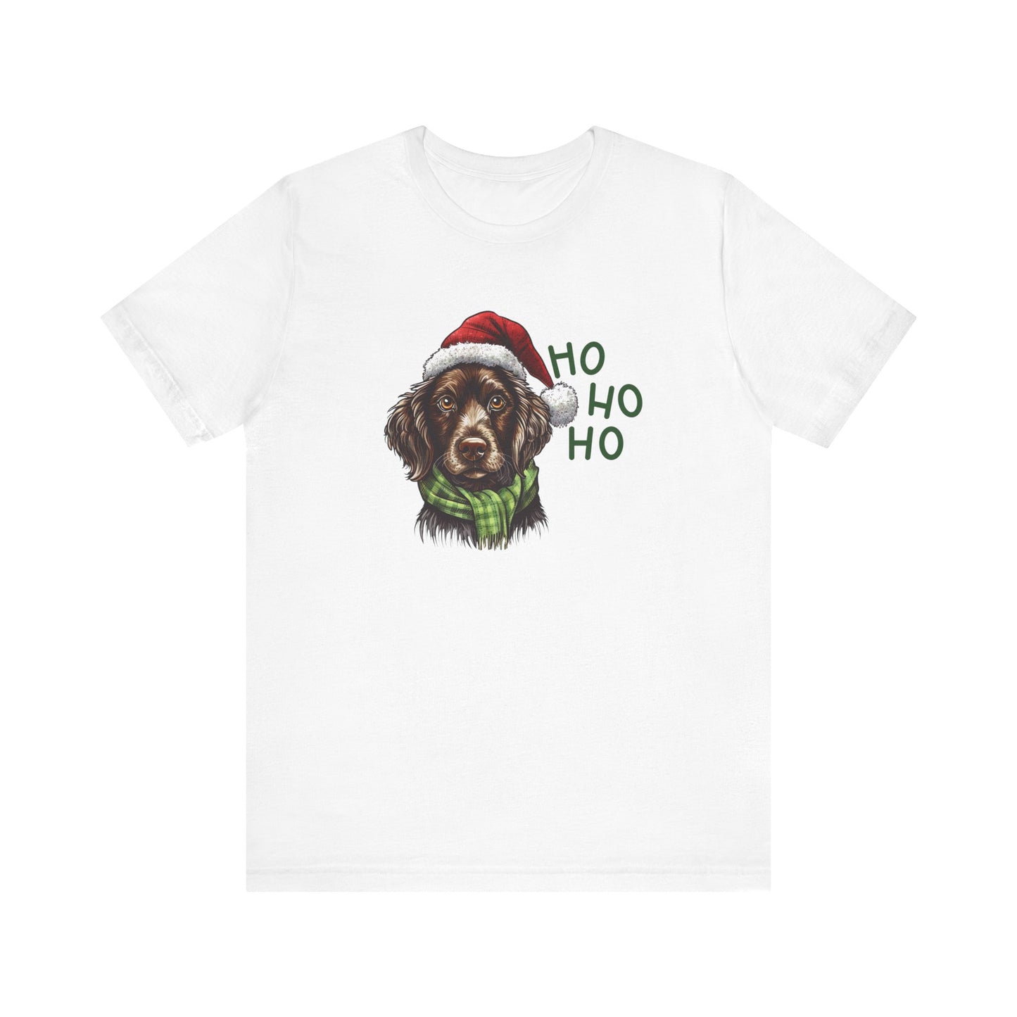 Ho Ho Ho Ready for Christmas Dog in Santa Hat & Scarf Unisex Jersey Short Sleeve Tee