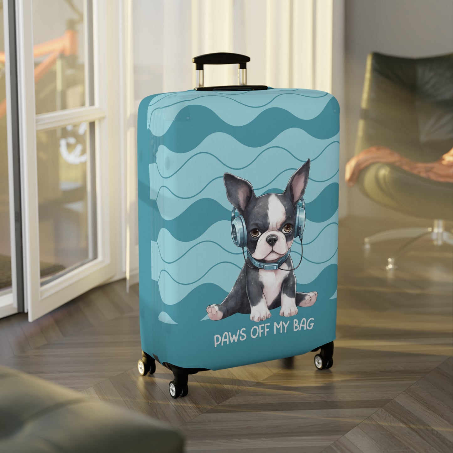 Boston Terrier in Headphones Paws Off My Bag Luggage Cover