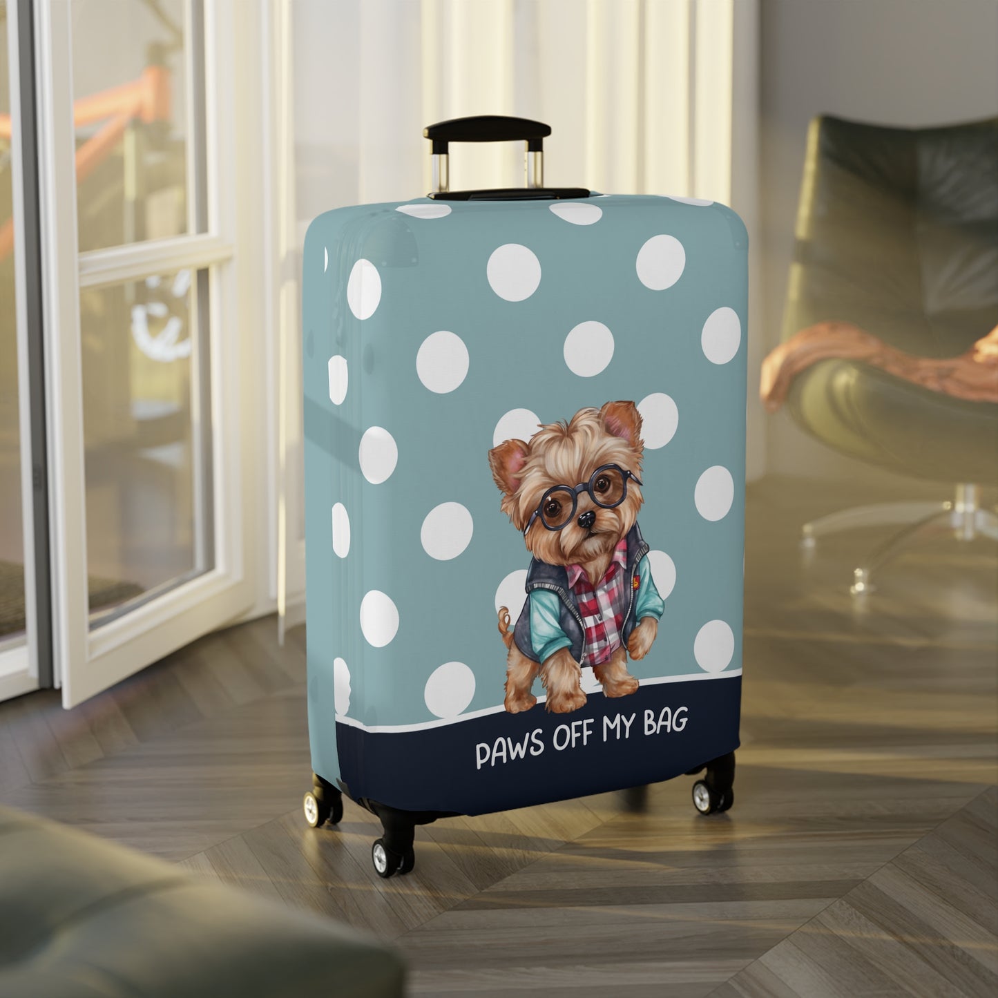 Yorkie In Jacket & Glasses Paws Of My Bag Luggage Cover