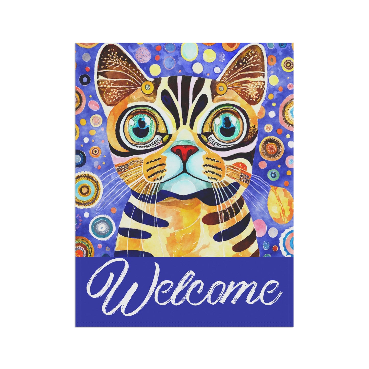 Funky Bright Cat Welcome 2-Sided Garden & House Flag/Banner