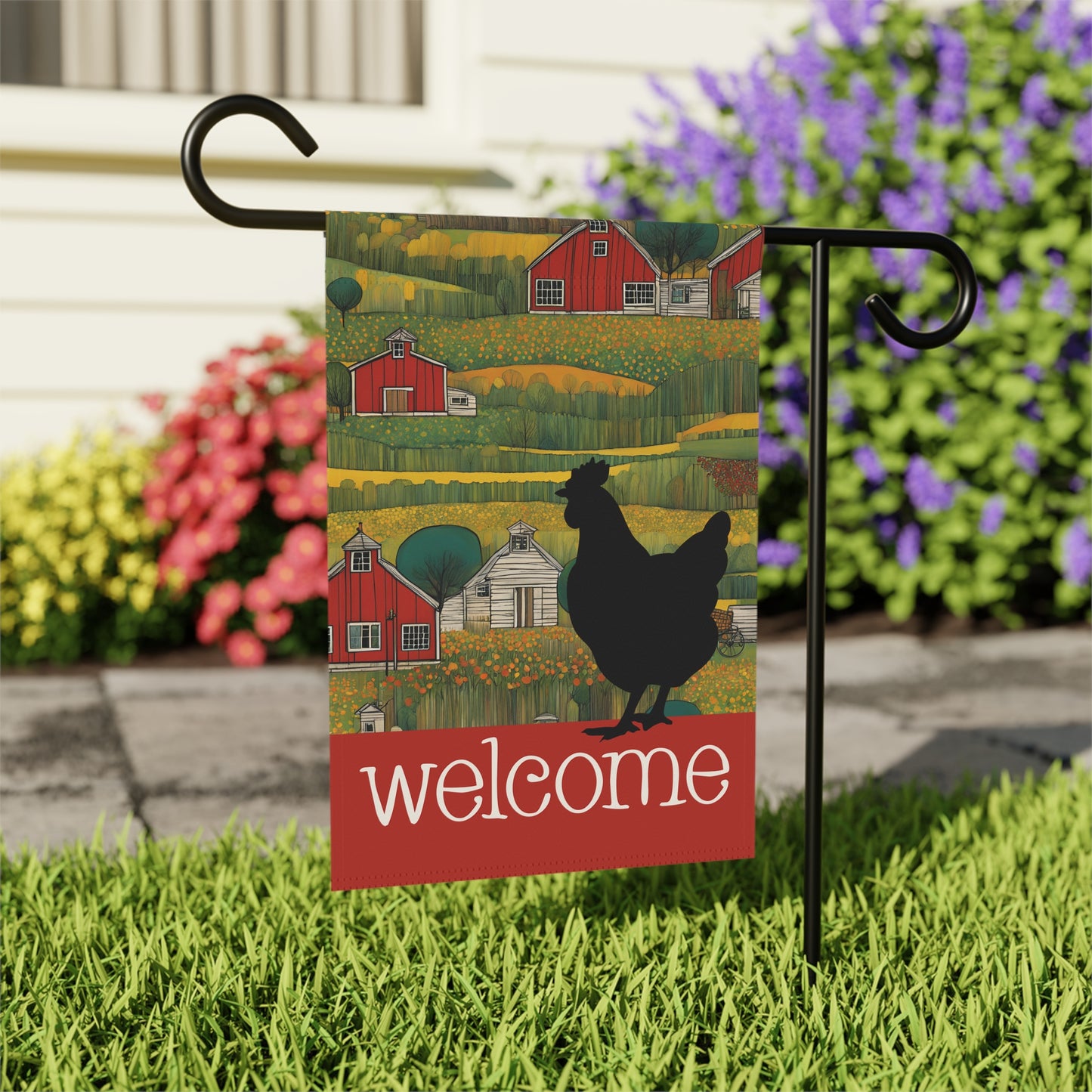 Chicken Silhouette Welcome 2-Sided Garden & House Flaf/Banner