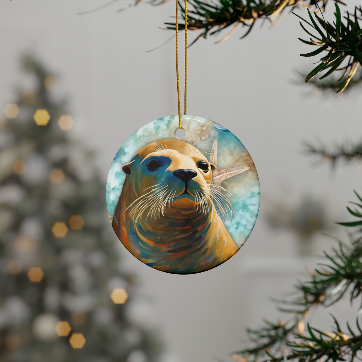 Sea Lion 3" Ceramic Ornaments, 2-Side Print, (1pc, 10pcs)