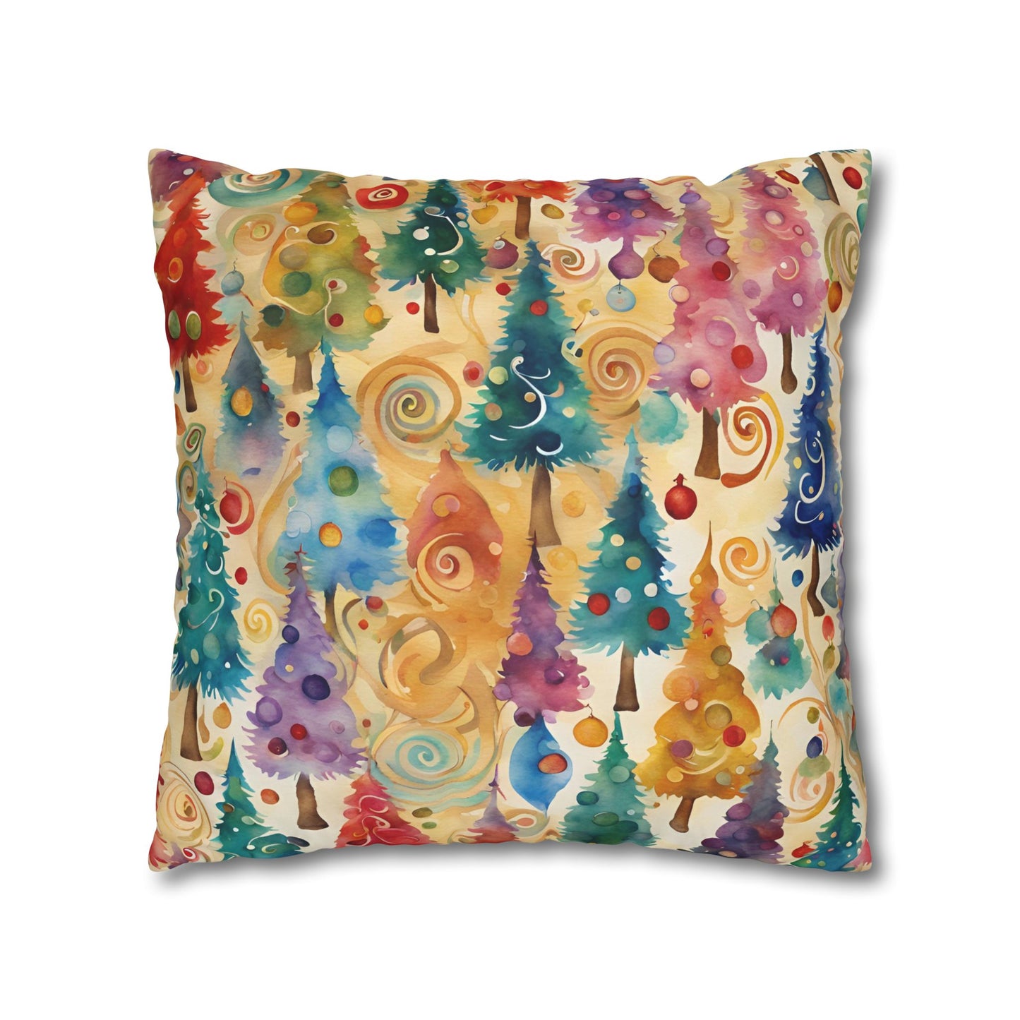 Colorful Christmas Trees Square Poly Canvas Pillowcase