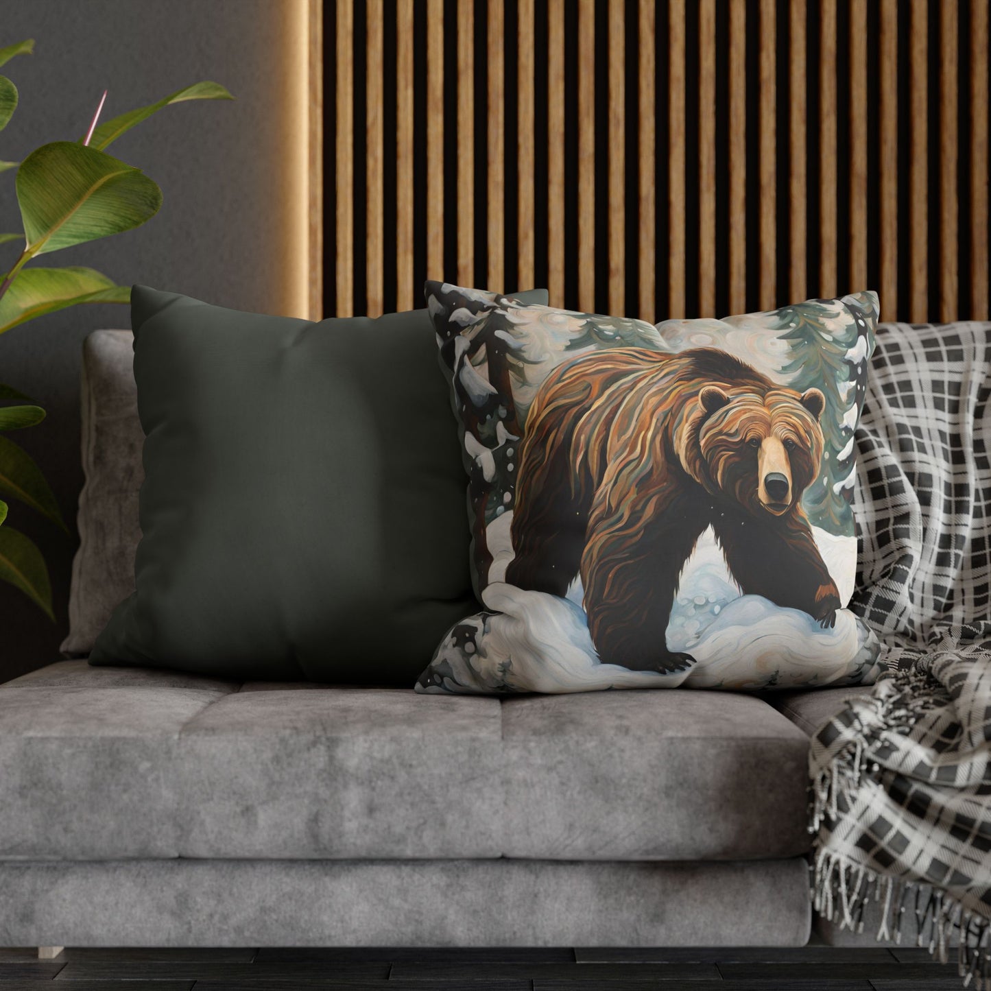 Winter Grizzly Square Poly Canvas Pillowcase