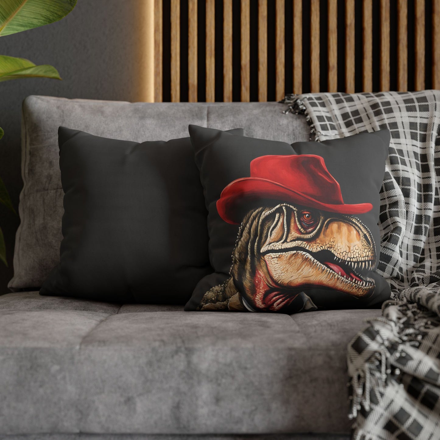 Red Hat T-Rex Square Poly Canvas Pillowcase