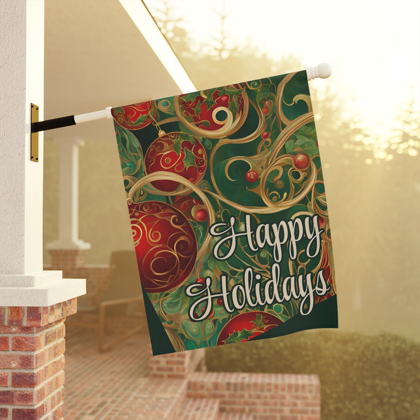 Happy Holidays Abstract 2-Sided Garden & House Flag/Banner