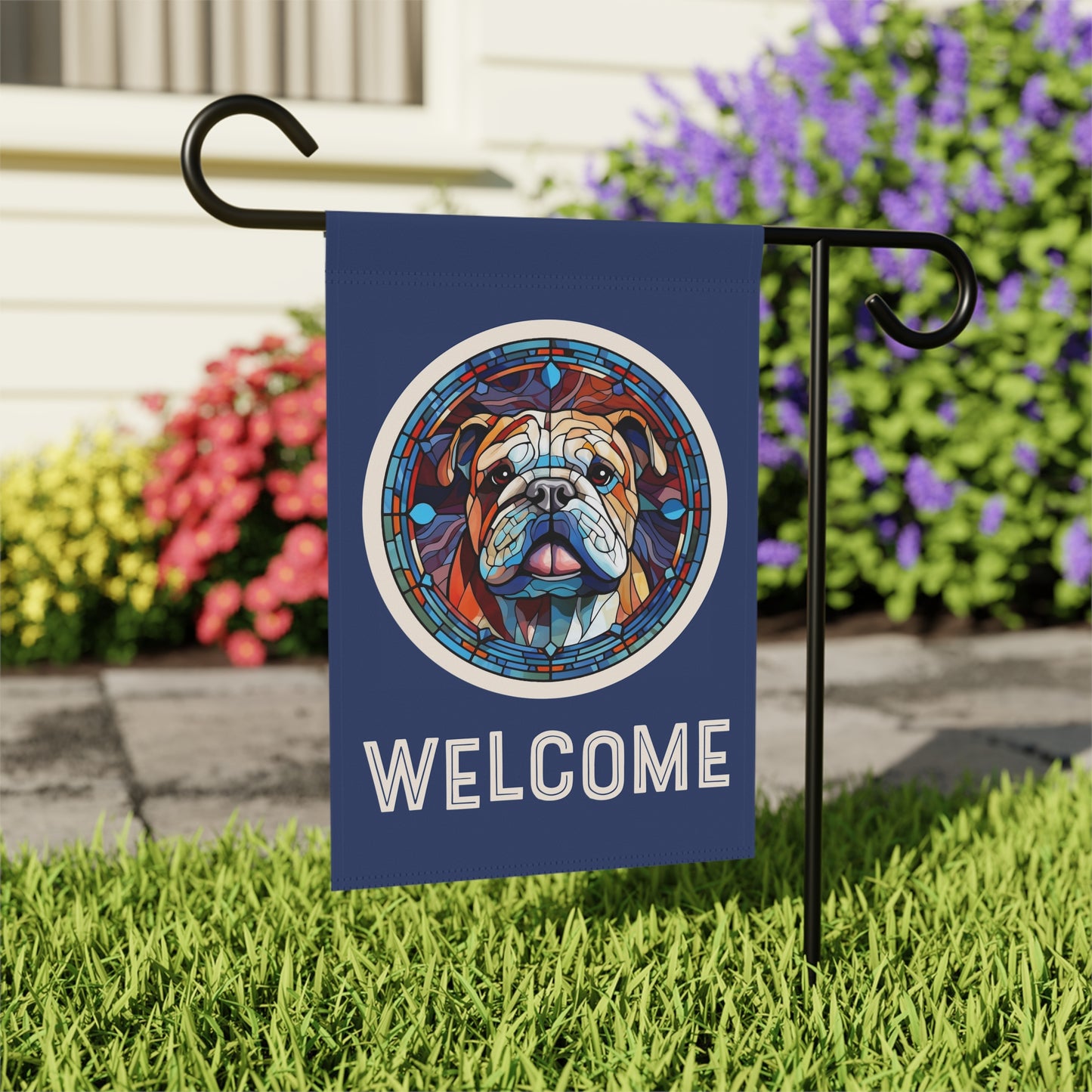 English Bulldog Welcome 2-Sided Garden & House Flag/Banner