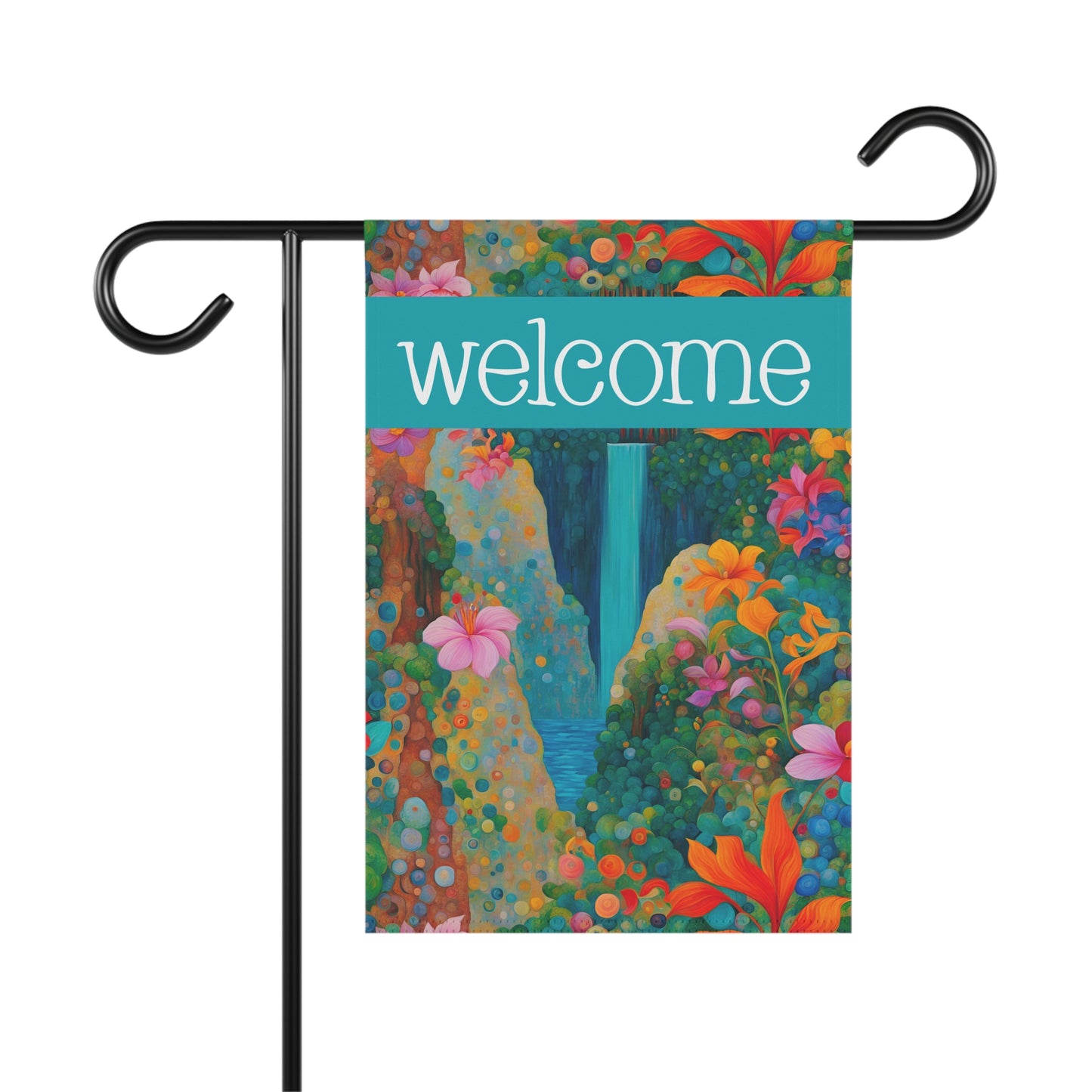 Tropical Waterfall Welcome 2-Sided Garden & House Flag/Banner