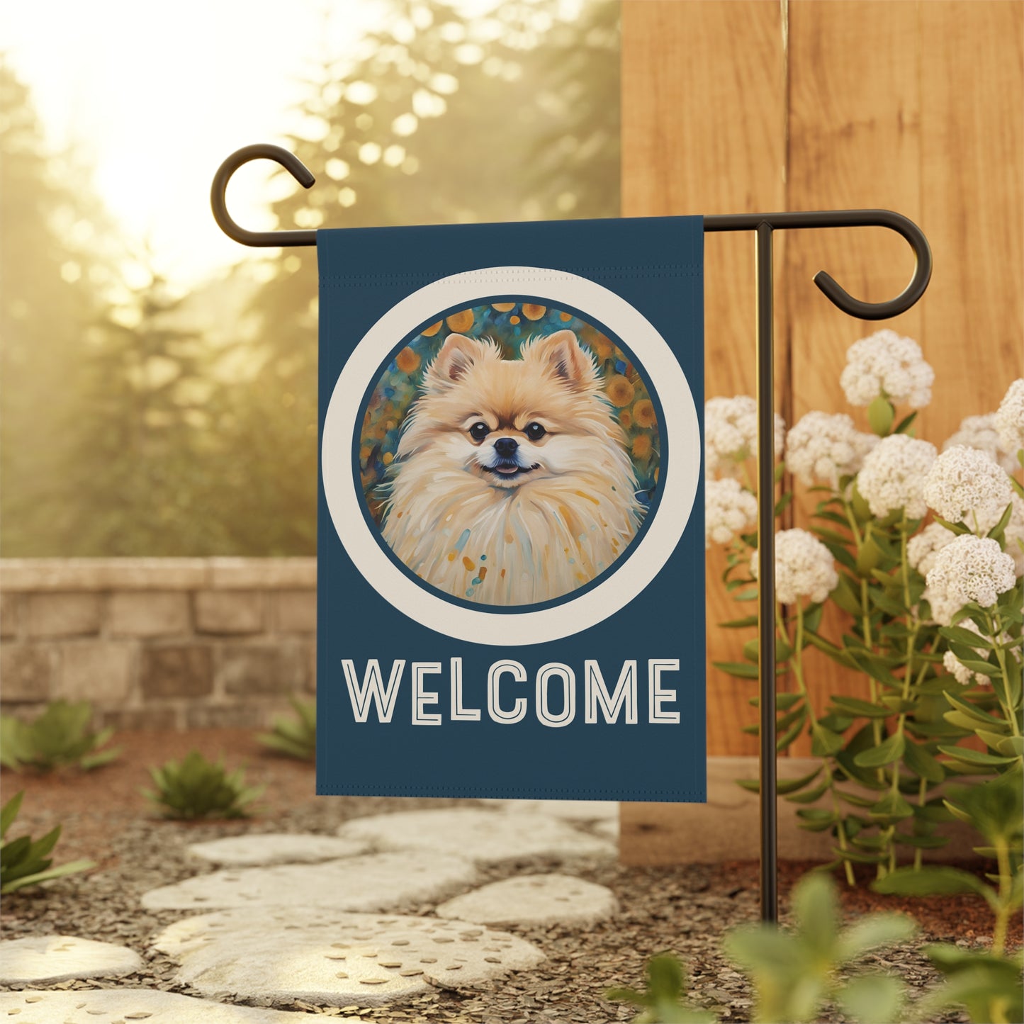 Pomeranian Welcome 2-Sided Garden & House Flag/Banner