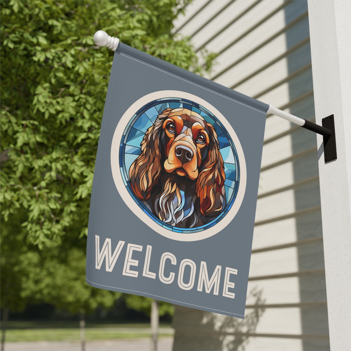 English Cocker Spaniel Welcome 2-Sided Garden & House Flag/Banner