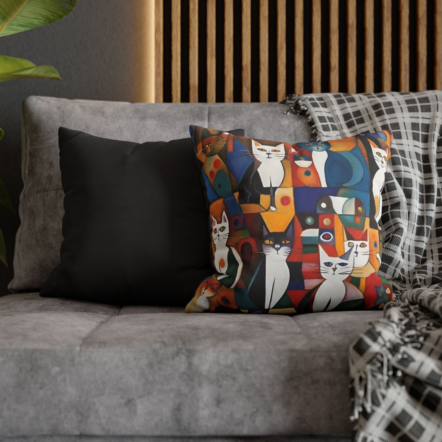 Abstract Cats Square Poly Canvas Pillowcase