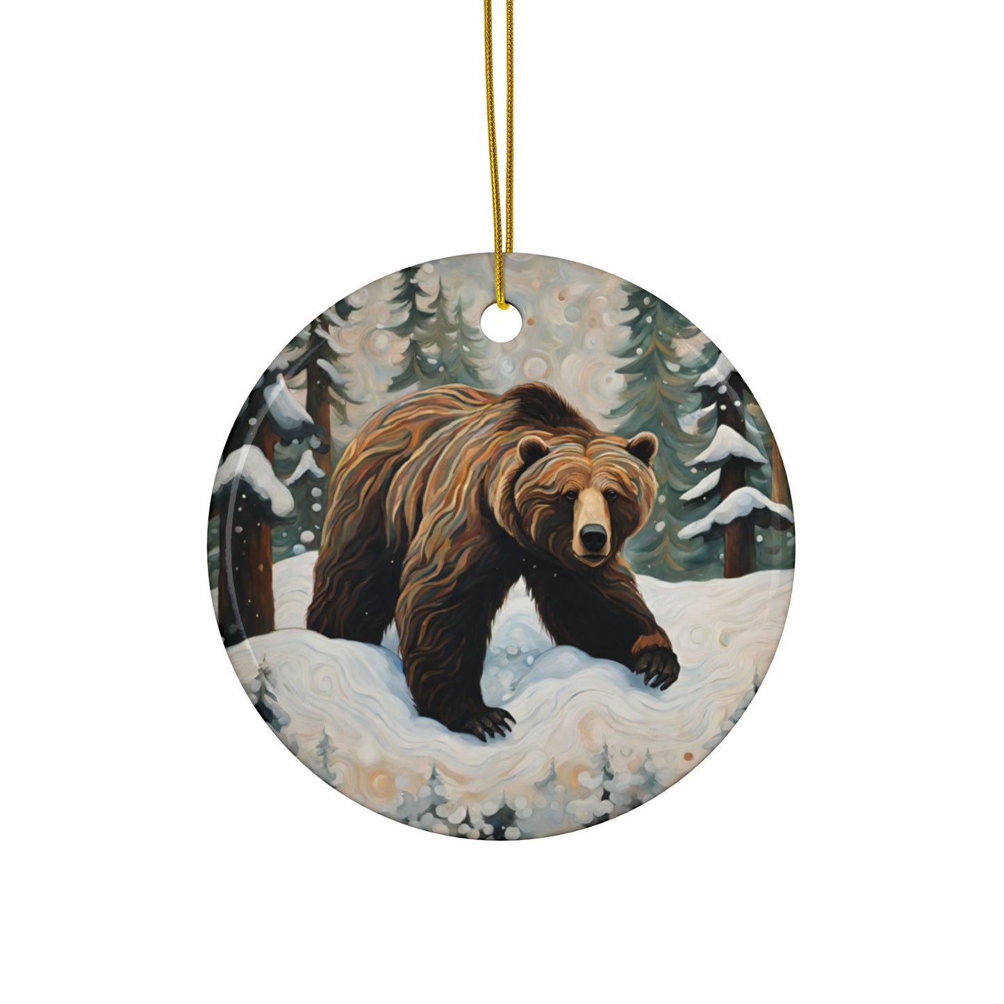 Winter Grizzly 3" Ceramic Ornaments, 2-Side Print, (1pc, 10pcs)